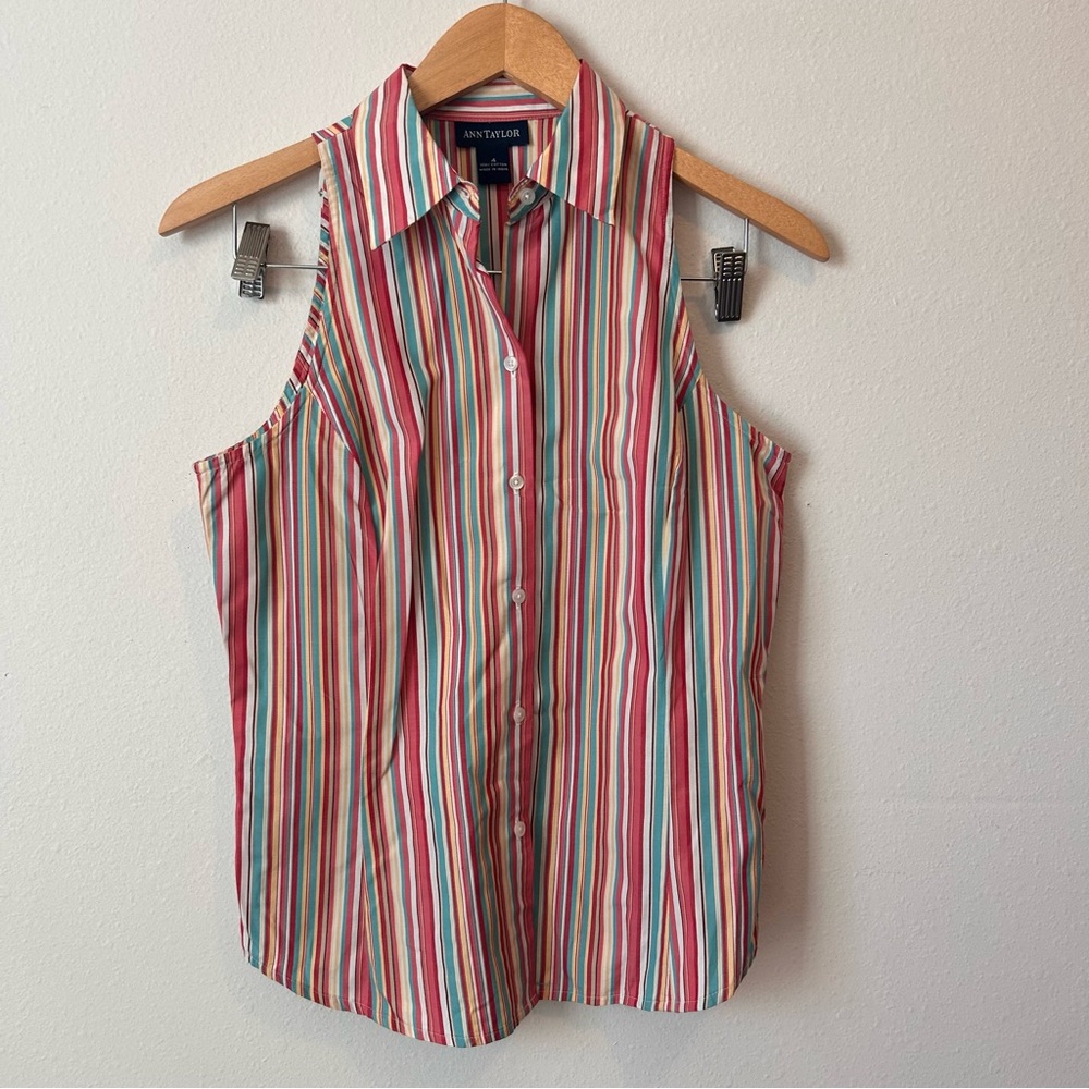 Vintage Ann Taylor Women’s 4  Multicolor Striped Cotton Blouse